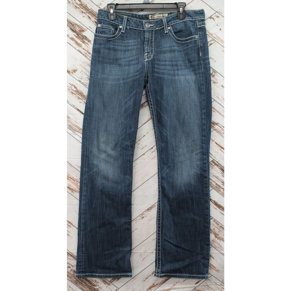 BKE Taylor Jeans Women's 32 Embroidered Pockets Distressed Jeans Cowgirl Dark